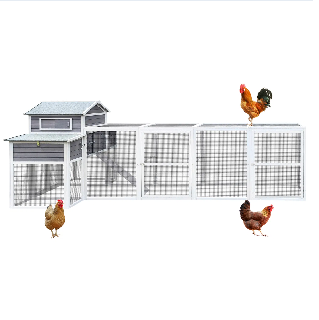 Large Chicken Coop Outdoor Wooden – Extra Large Hen House for 6-10 Chickens with Extended Run, 2 Nesting Boxes, Asphalt Roof & Rust-Proof Wire