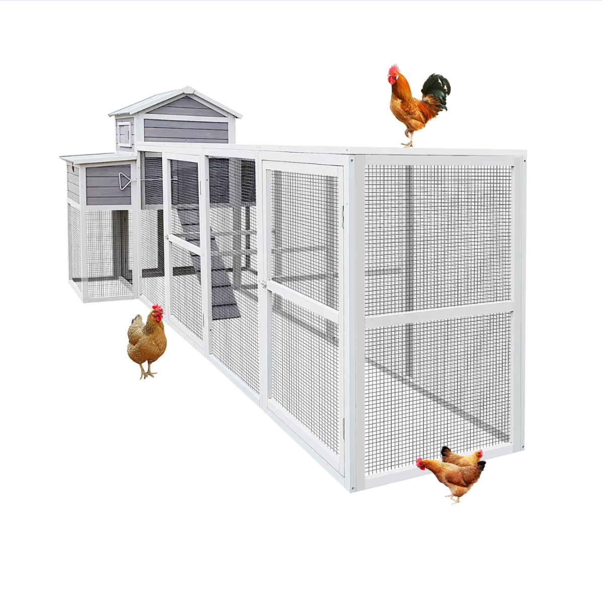 Large Chicken Coop Outdoor Wooden – Extra Large Hen House for 6-10 Chickens with Extended Run, 2 Nesting Boxes, Asphalt Roof & Rust-Proof Wire