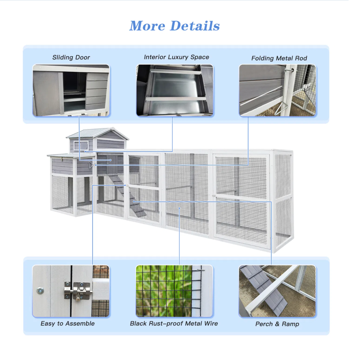 Large Chicken Coop Outdoor Wooden – Extra Large Hen House for 6-10 Chickens with Extended Run, 2 Nesting Boxes, Asphalt Roof & Rust-Proof Wire