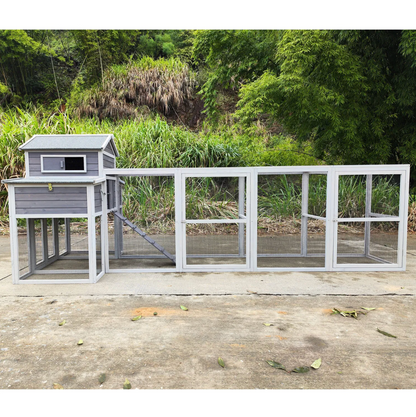 Large Chicken Coop Outdoor Wooden – Extra Large Hen House for 6-10 Chickens with Extended Run, 2 Nesting Boxes, Asphalt Roof & Rust-Proof Wire