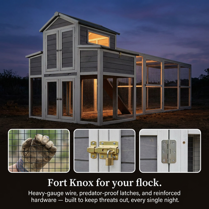 Large Chicken Coop Outdoor Wooden – Extra Large Hen House for 6-10 Chickens with Extended Run, 2 Nesting Boxes, Asphalt Roof & Rust-Proof Wire