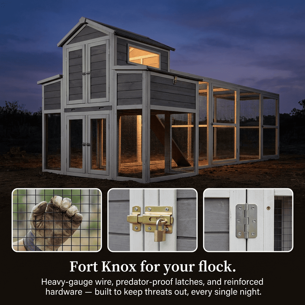 Large Chicken Coop Outdoor Wooden – Extra Large Hen House for 6-10 Chickens with Extended Run, 2 Nesting Boxes, Asphalt Roof & Rust-Proof Wire