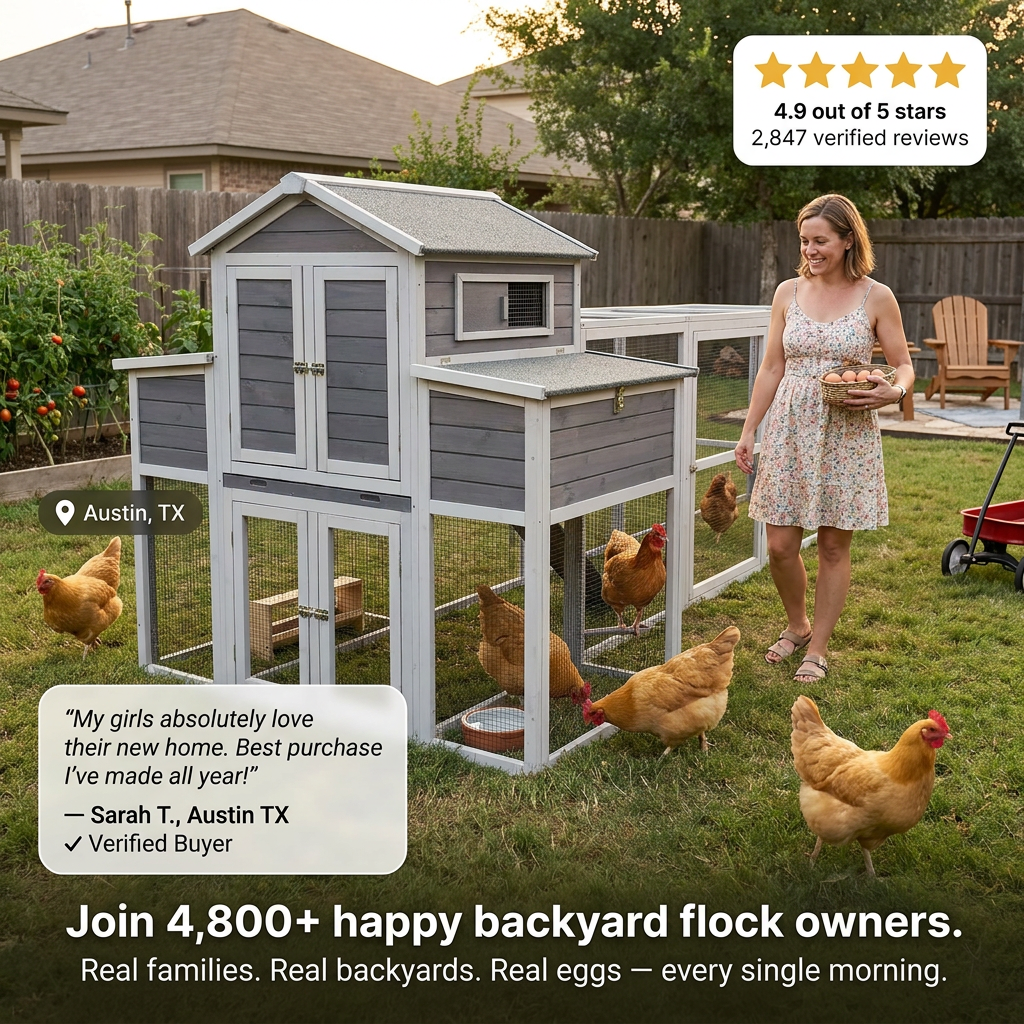 Large Chicken Coop Outdoor Wooden – Extra Large Hen House for 6-10 Chickens with Extended Run, 2 Nesting Boxes, Asphalt Roof & Rust-Proof Wire