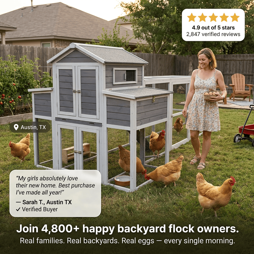 Large Chicken Coop Outdoor Wooden – Extra Large Hen House for 6-10 Chickens with Extended Run, 2 Nesting Boxes, Asphalt Roof & Rust-Proof Wire