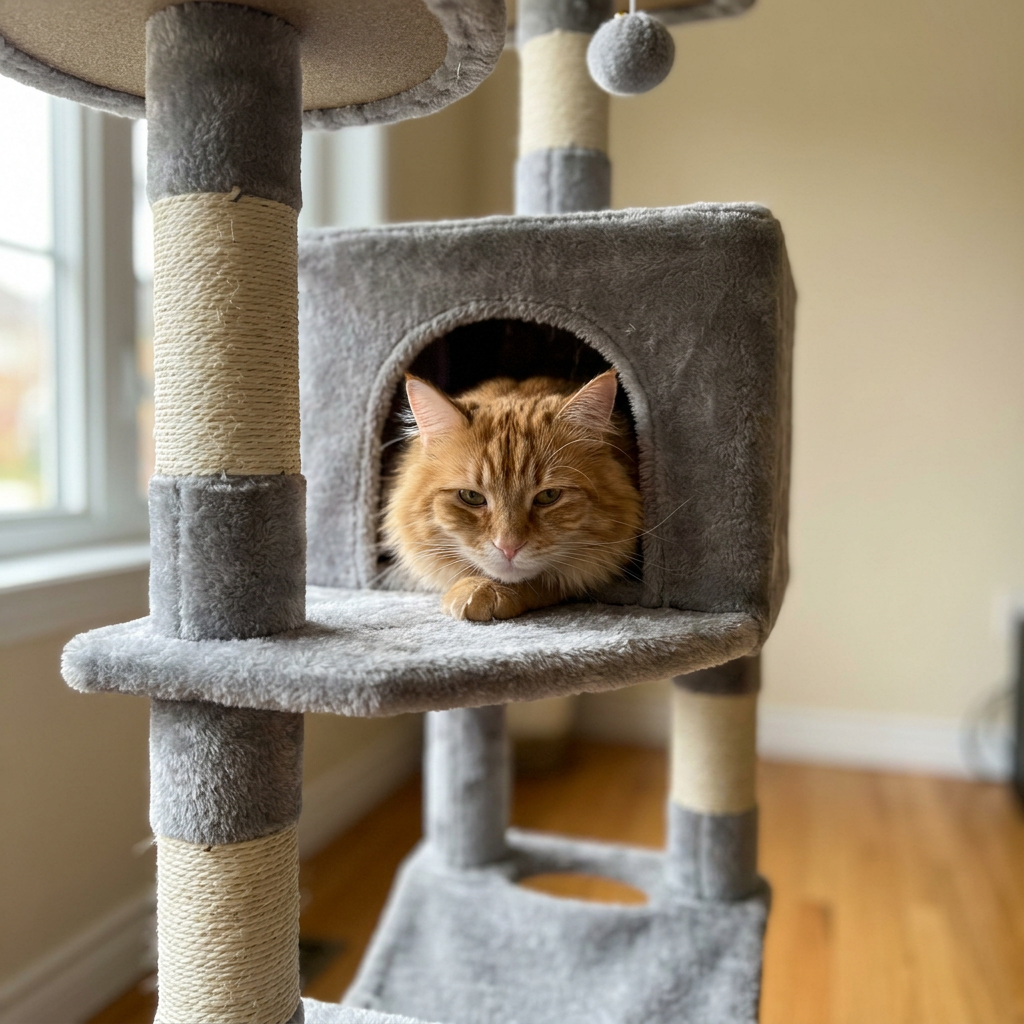 44 inch Cat Tree Tower, Multi-Cat Climbing Tower with, Natural Sisal Scratching Posts, Extended Platform, Hammock